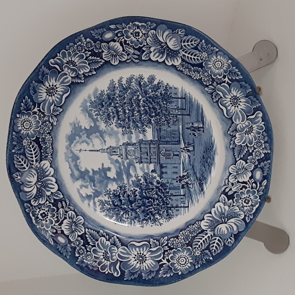 Liberty Blue Ironstone Transferware Dinner Plate Historic Colonial Scenes